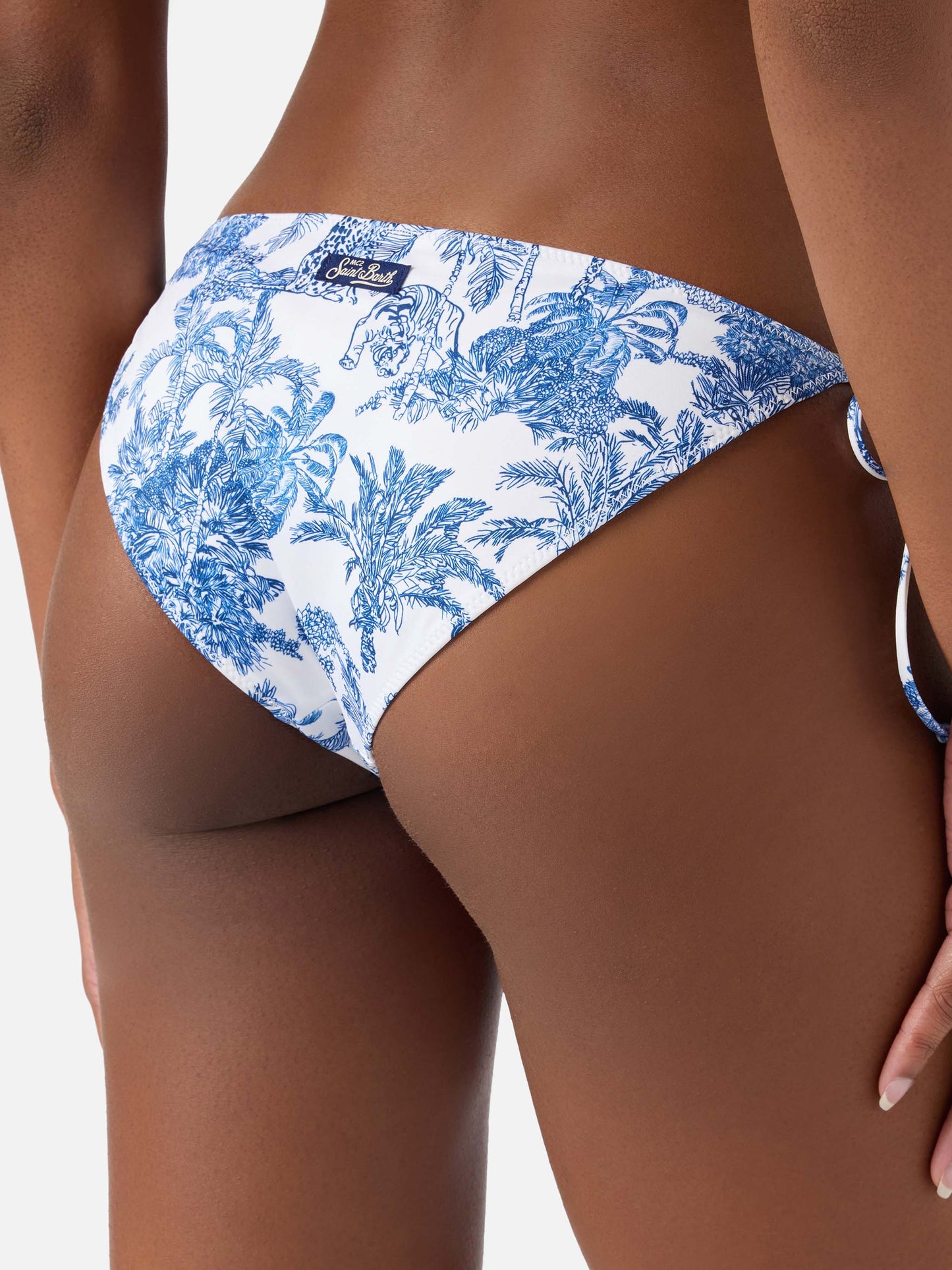 Virgo classic bikini bottoms with blue toile de jouy print