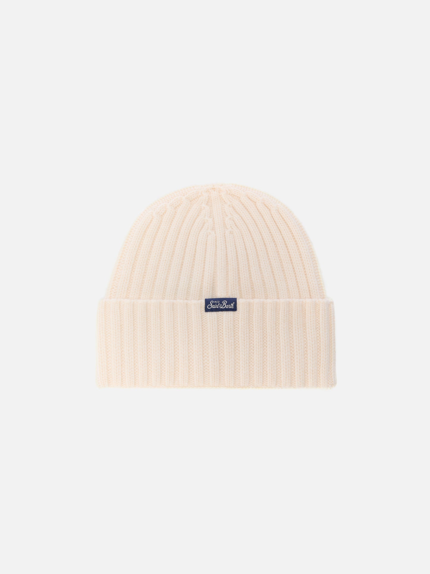Berretto Wengen in misto cashmere bianco con ricamo Courma