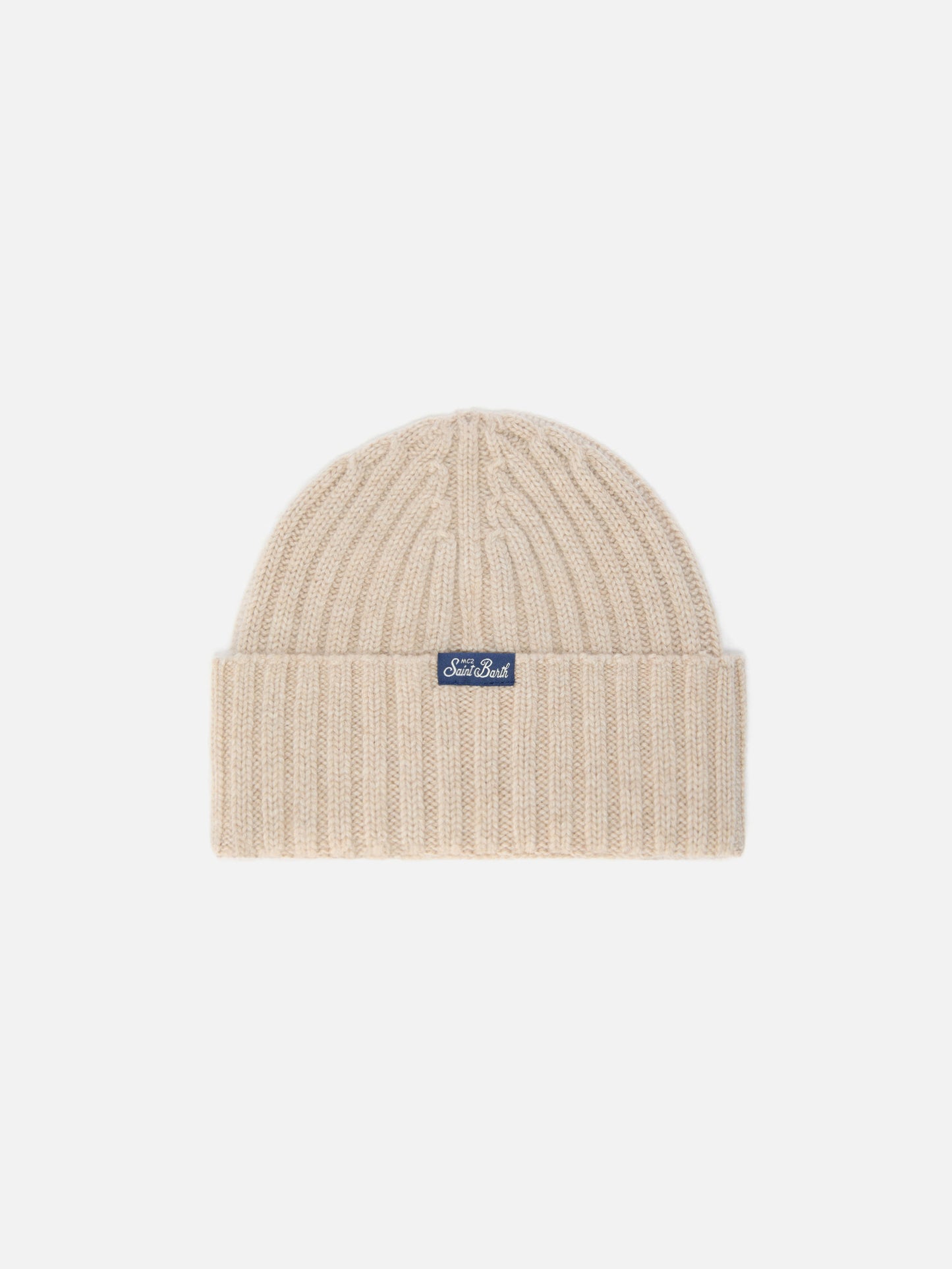Wengen-Mütze aus Kaschmirmischung in Beige mit Monella-Stickerei