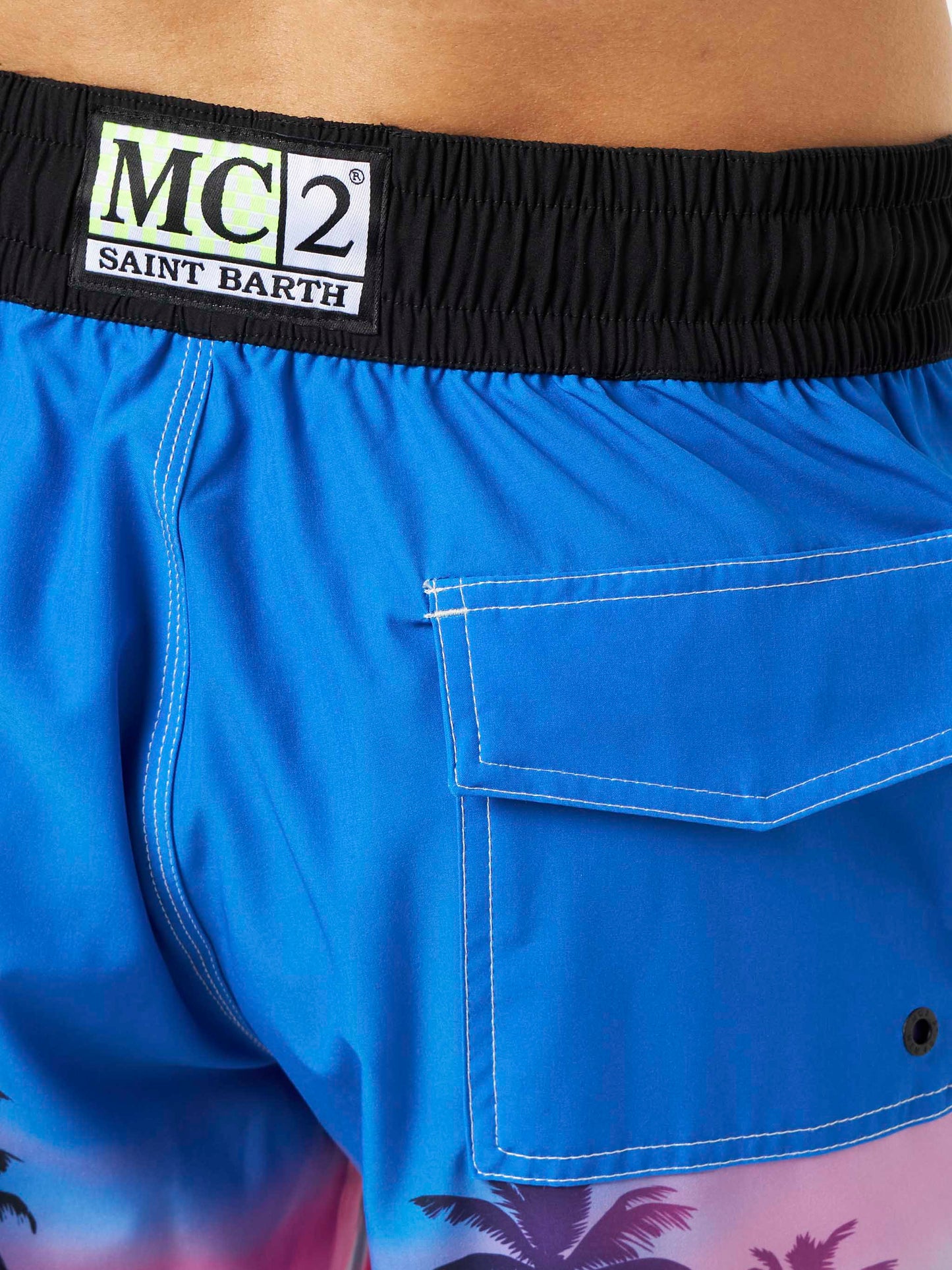 Man comfort and stretch surf shorts with palm print - MC2 Saint Barth