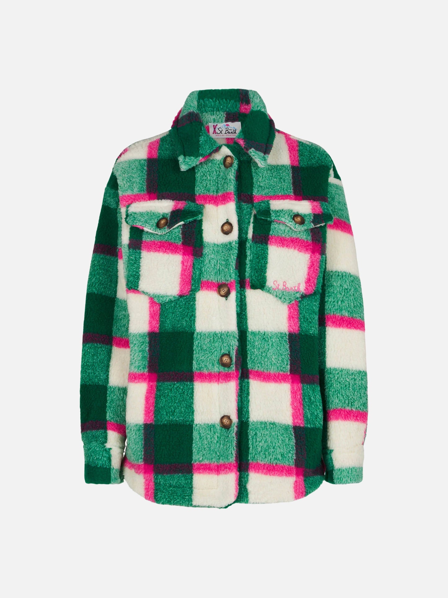 Damen-Sherpa-Overshirt mit Schottenmuster