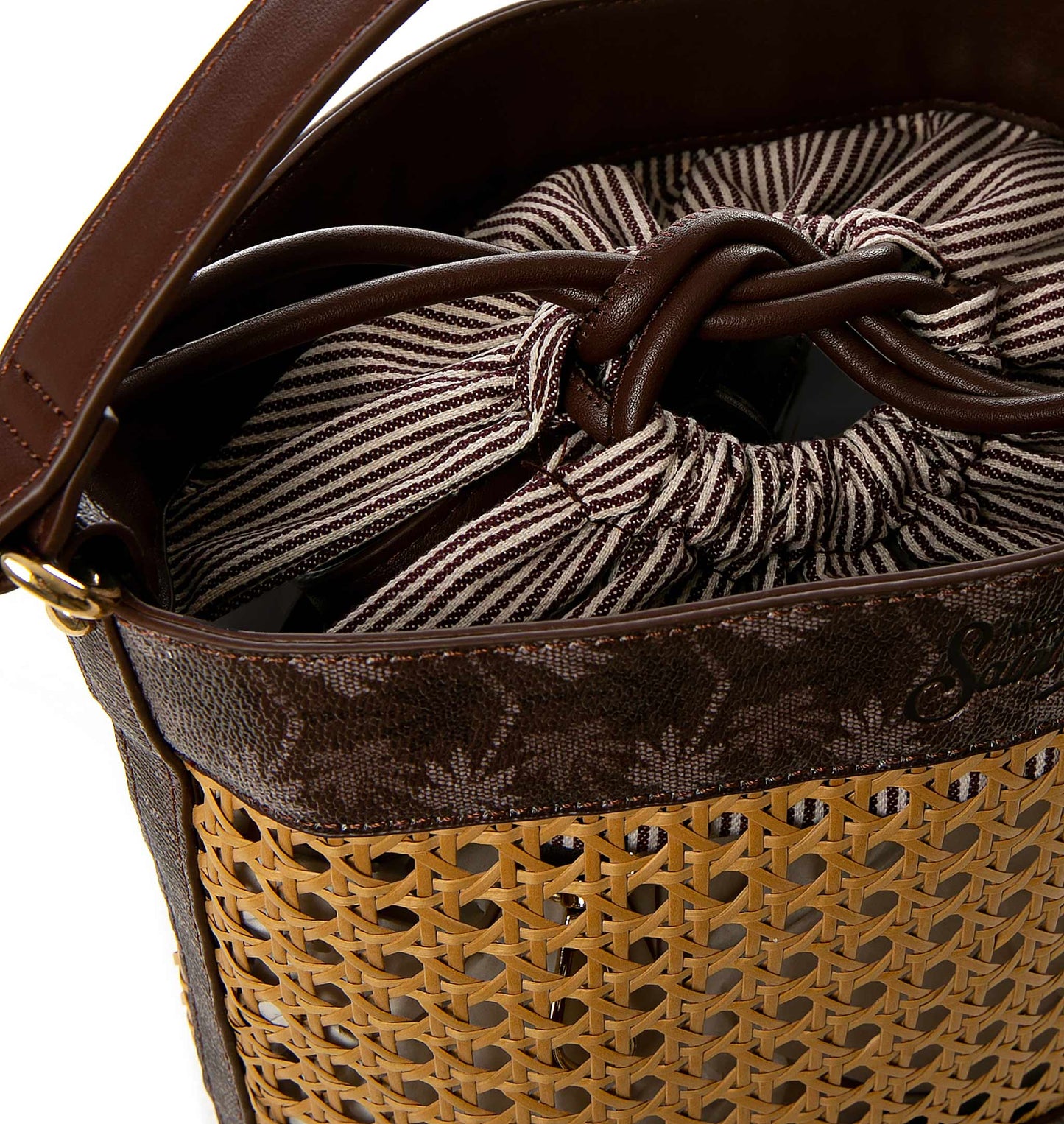 Straw bucket bag with brown monogram details - MC2 Saint Barth