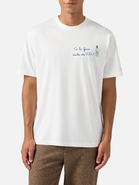 Arnott-Baumwoll-T-Shirt in Weiß mit „Ce la farò anche sta Vodka“-Stickerei
