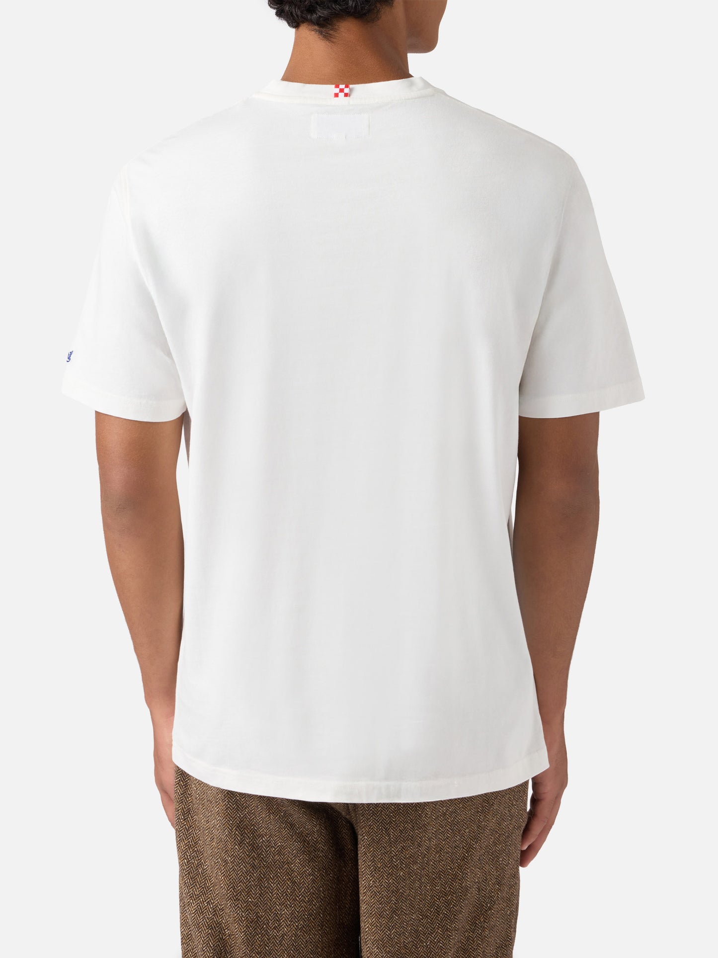 Arnott-Baumwoll-T-Shirt in Weiß mit „Ce la farò anche sta Vodka“-Stickerei