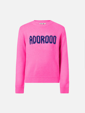 Fluo pinkes Princess Soft-T-Shirt mit Rundhalsausschnitt und Adoro-Jacquardmuster