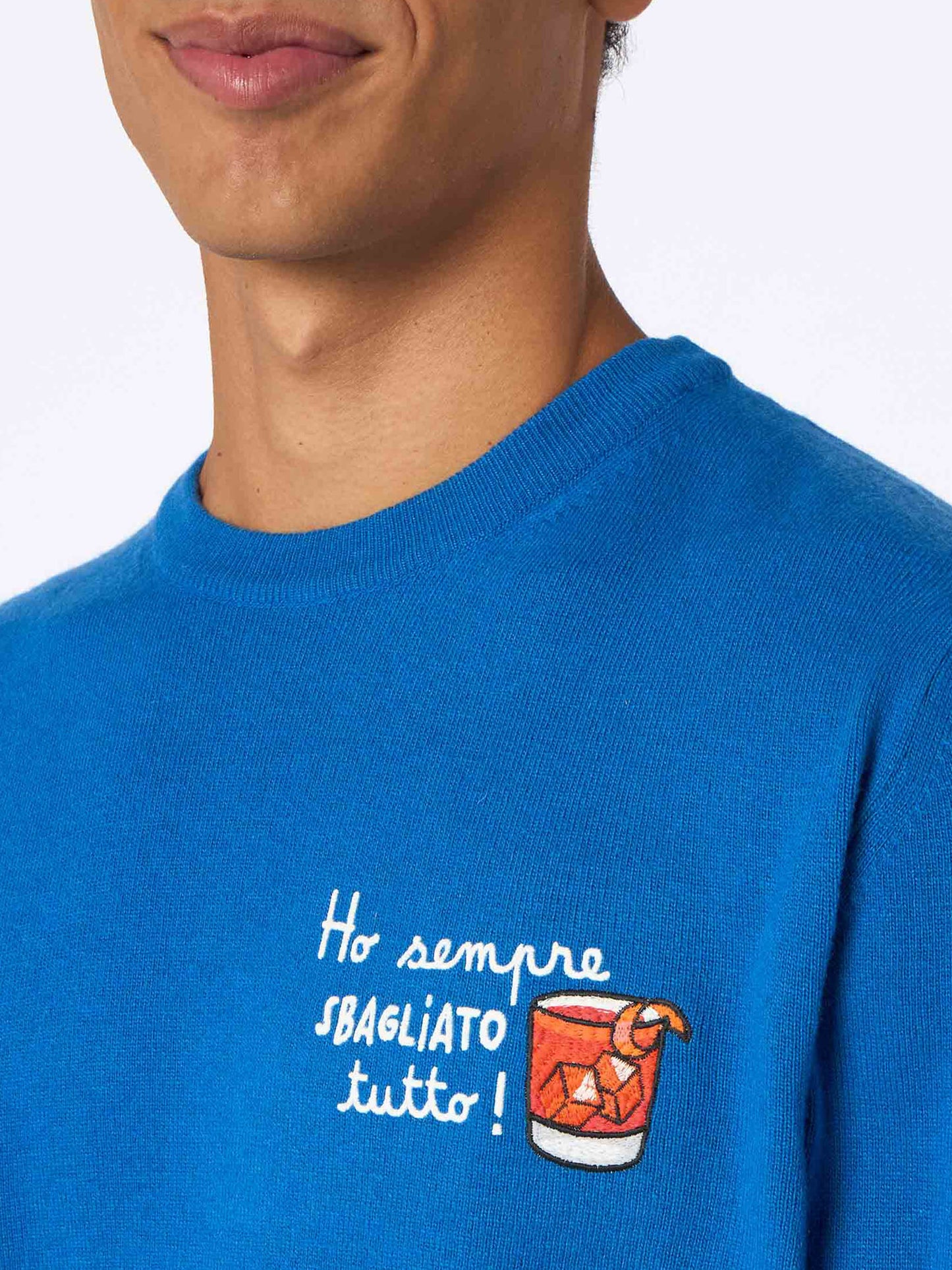 Man ski blue sweater Heron with Ho sempre sbagliato tutto embroidery - MC2 Saint Barth