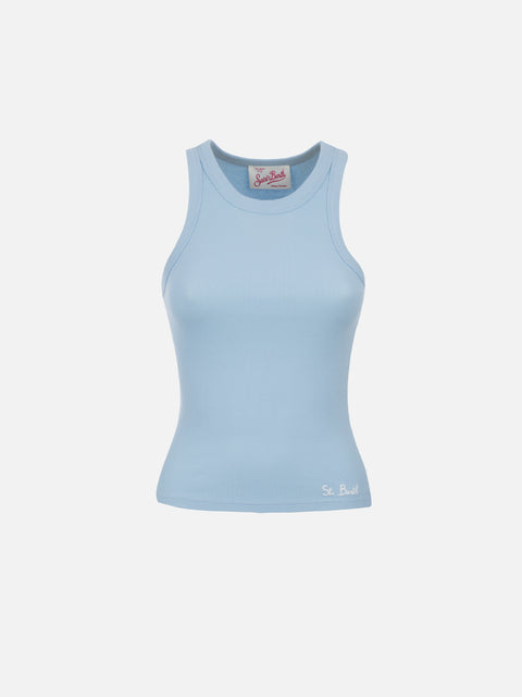 Ada light blue ribbed cotton tank top - MC2 Saint Barth