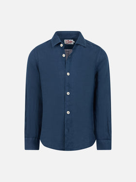 Kid navy blue linen shirt Agnes - MC2 Saint Barth