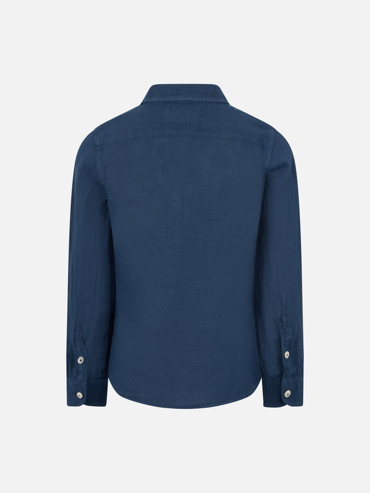 Kid navy blue linen shirt Agnes - MC2 Saint Barth