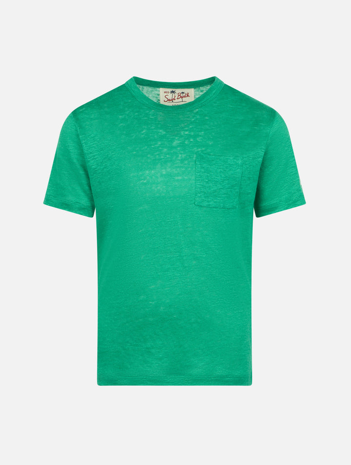 Kid green linen jersey t-shirt Alex - MC2 Saint Barth