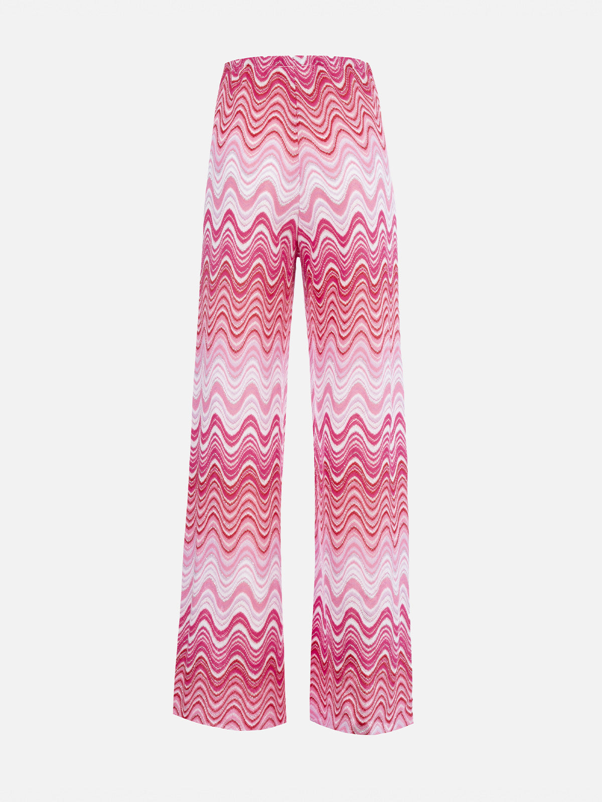 Pantalones rosa de punto raschel de pernera ancha para mujer Amalia 
