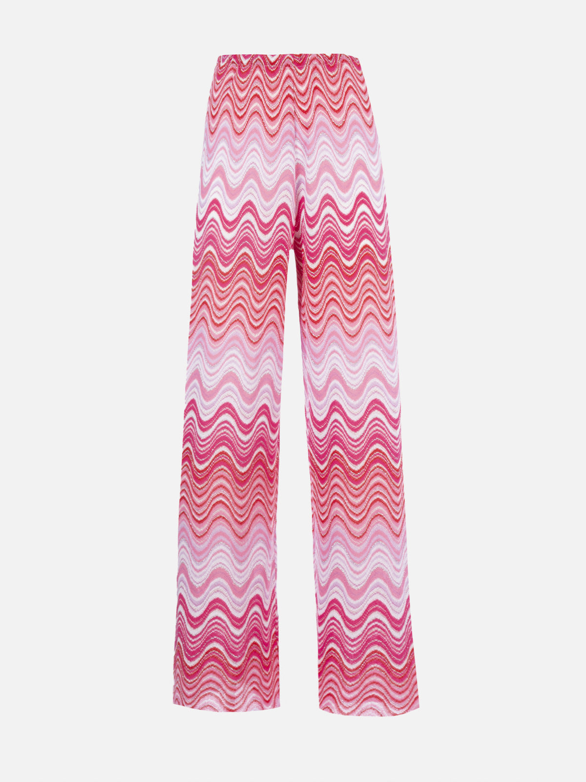 Pantalones rosa de punto raschel de pernera ancha para mujer Amalia 