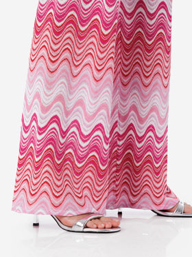 Pantalones rosa de punto raschel de pernera ancha para mujer Amalia 
