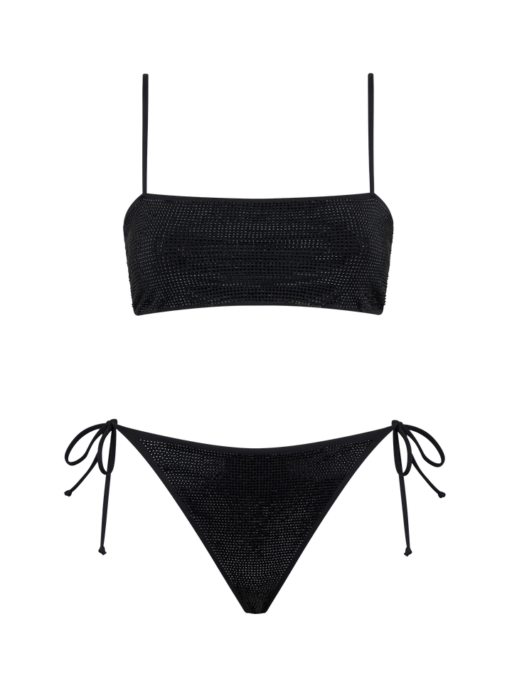 Woman black bandeau bikini with rhinestones - MC2 Saint Barth