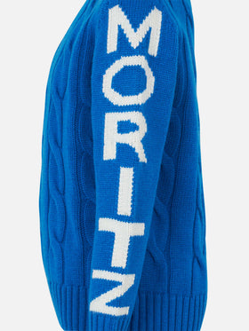 Boy bluette cable knit sweater Bergen Jr. with Saint Moritz jacquard - MC2 Saint Barth