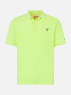 Man fluo yellow piquet polo with St. Barth logo and vintage effect - MC2 Saint Barth