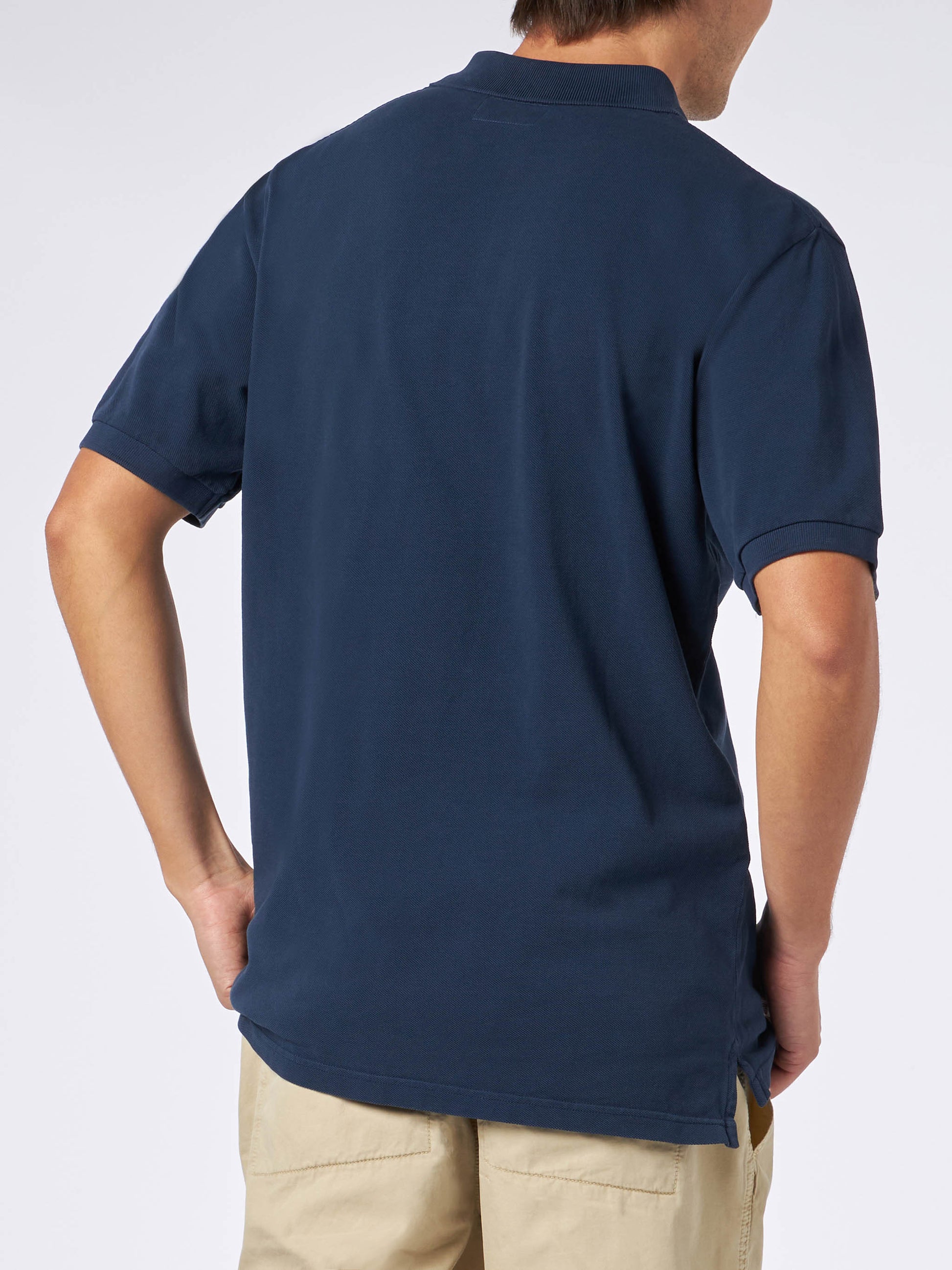 Man blue piquet polo with St. Barth logo and vintage effect - MC2 Saint Barth