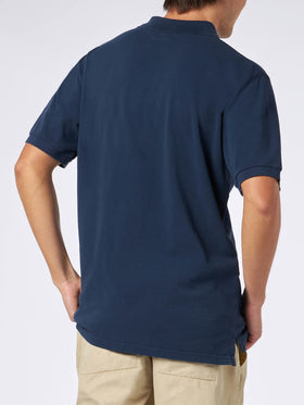 Man blue piquet polo with St. Barth logo and vintage effect - MC2 Saint Barth