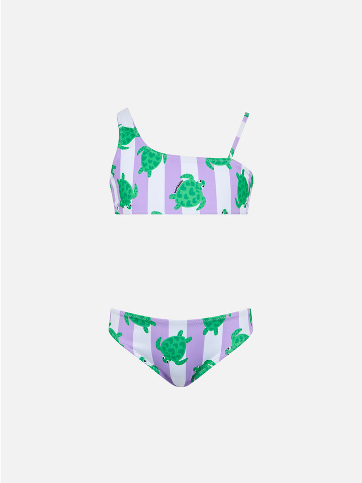 Girl one shoulder bikini Vivy with turtle print - MC2 Saint Barth