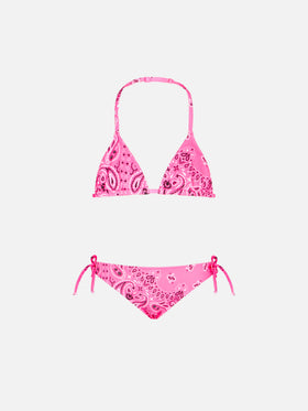 Girl triangle bikini with fluo pink bandanna print - MC2 Saint Barth