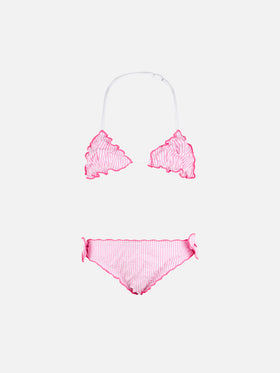 Girl triangle seersucker bikini with stripes - MC2 Saint Barth