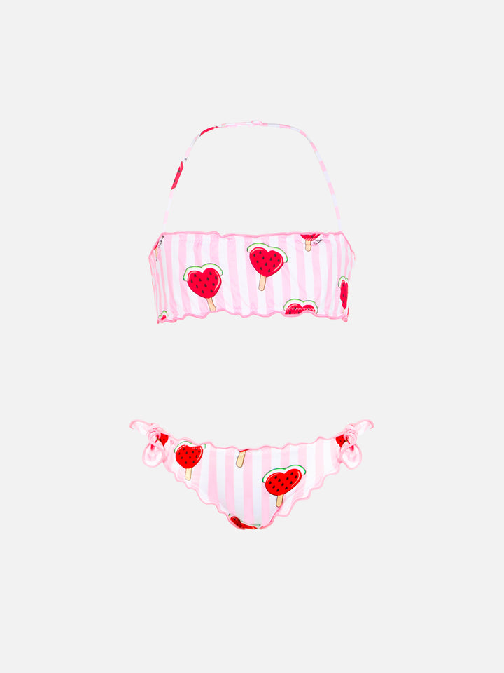 Girl classic bandeau bikini Emy with hearted watermelon print - MC2 Saint Barth