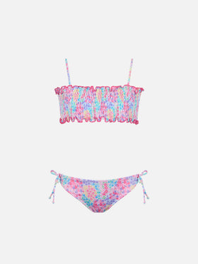 Girl smocked point embroidery bikini Tilly with flower print - MC2 Saint Barth