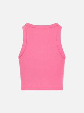 Girl fuchsia rib-knit cotton crop tank - MC2 Saint Barth