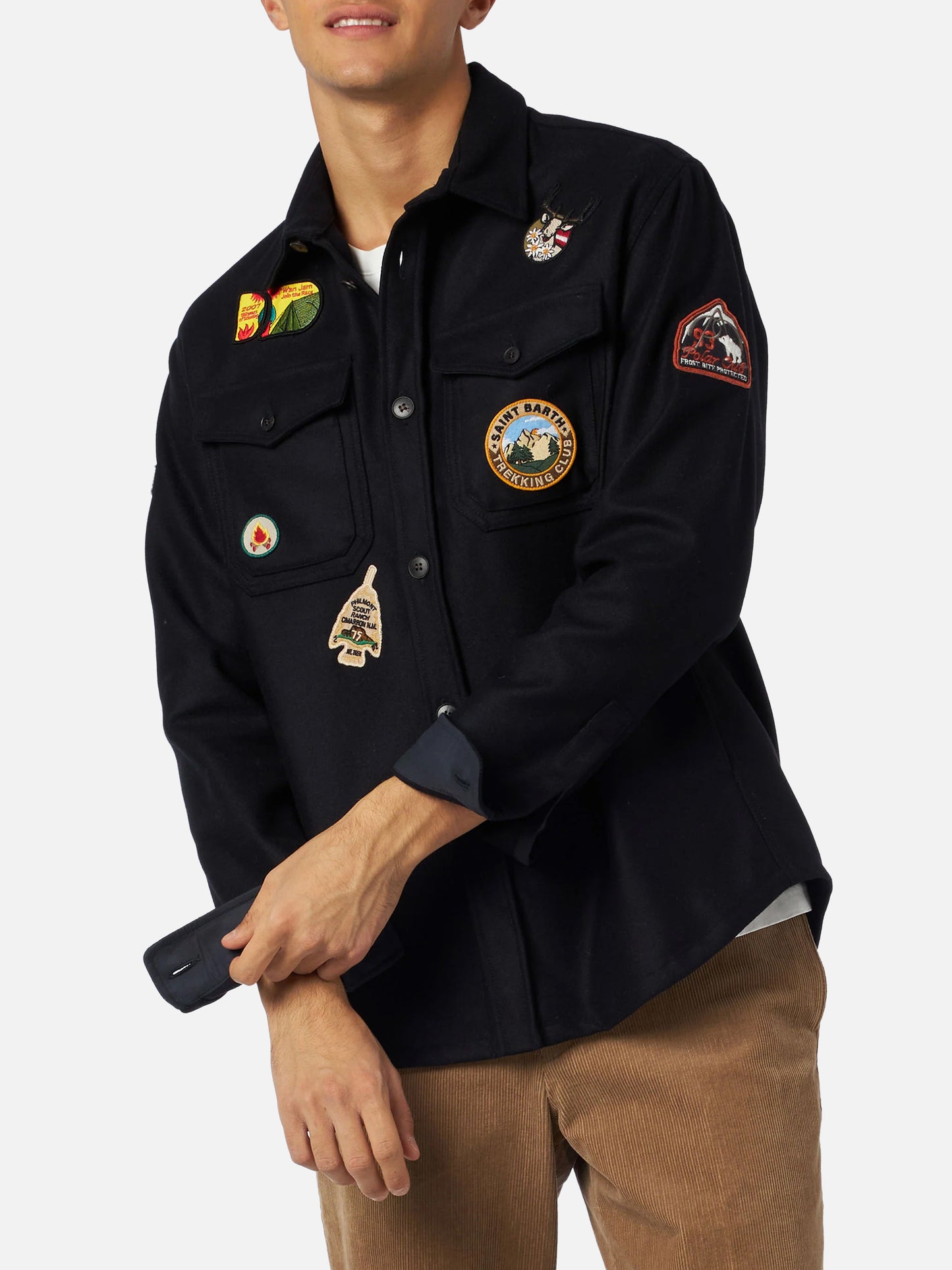 Sobrecamisa Burton de lana mezclada azul con parches 
