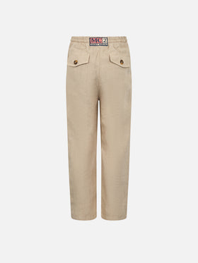 Boy beige linen Calais Jr pants with drawstring - MC2 Saint Barth