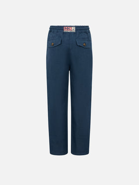 Boy navy blue linen Calais Jr pants with drawstring - MC2 Saint Barth