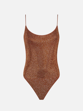 Woman one piece swimsuit with brown shades rhinestones - MC2 Saint Barth