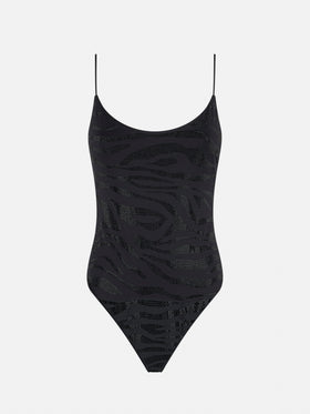 Costume intero Cecille con strass fantasia zebra