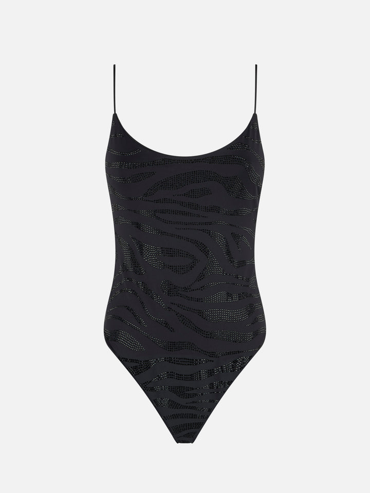 Costume intero Cecille con strass fantasia zebra