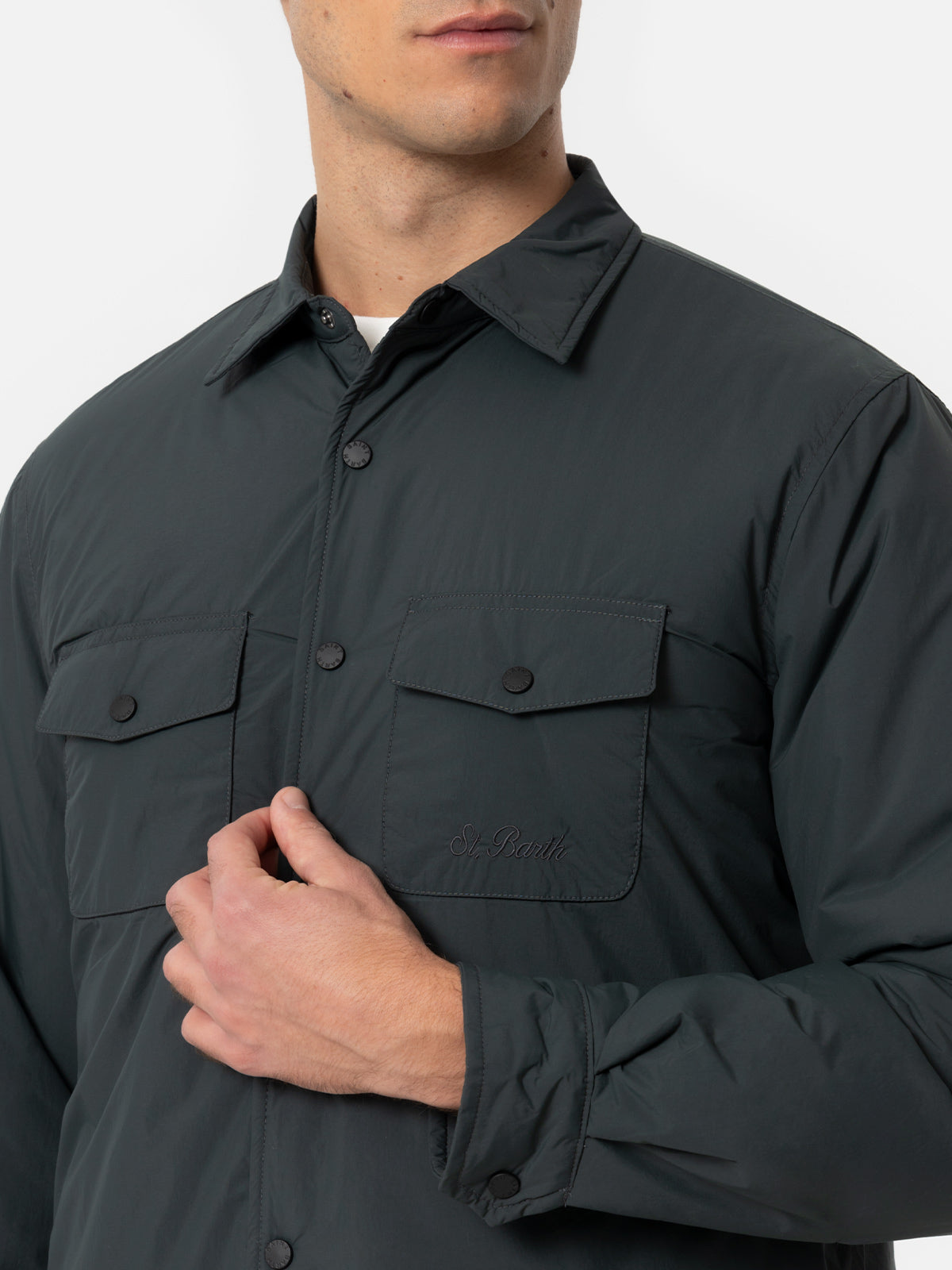 Man British green overshirt Chalet with St. Barth embroidery - MC2 Saint Barth