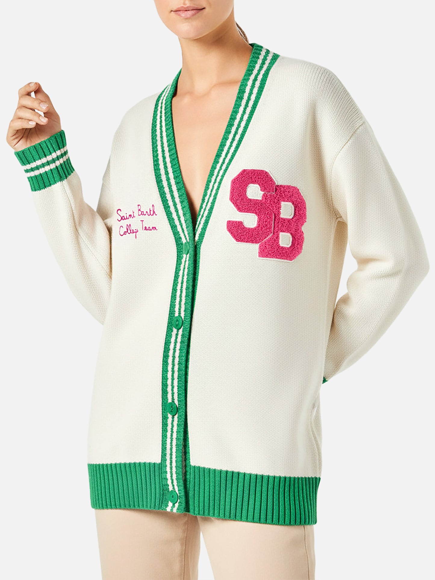 Weißer Damen-Cardigan mit Stickerei