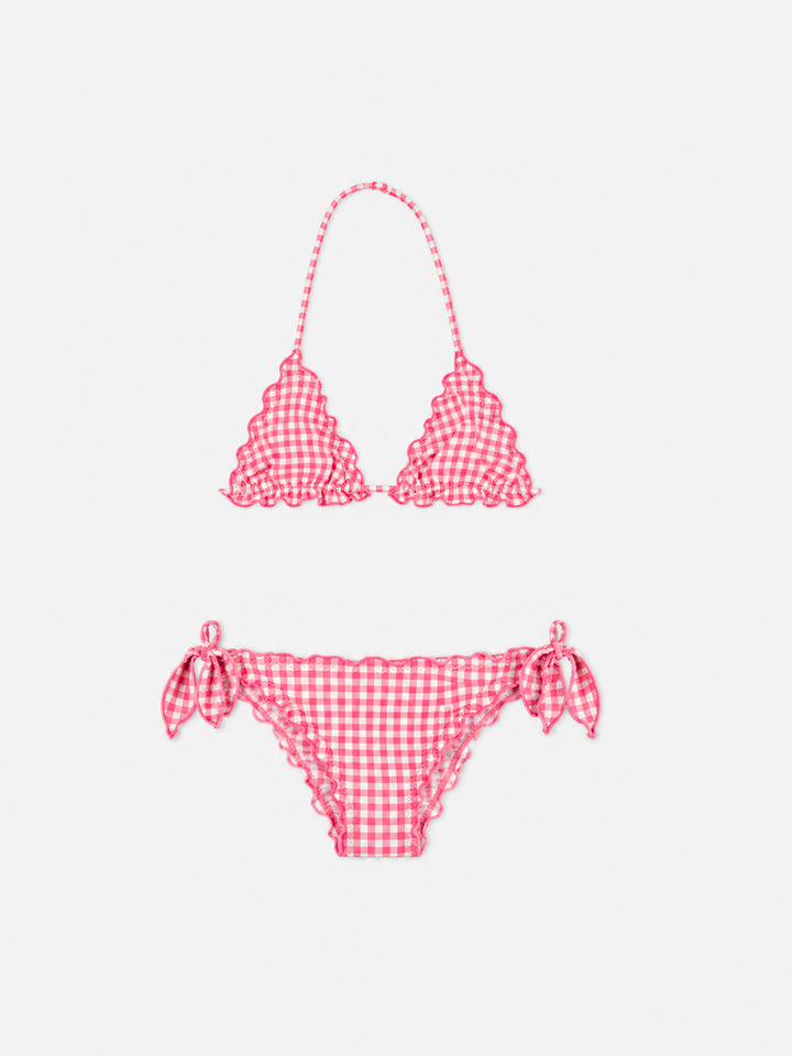 Mädchen-Triangel-Bikini mit rosa Vichykaromuster 