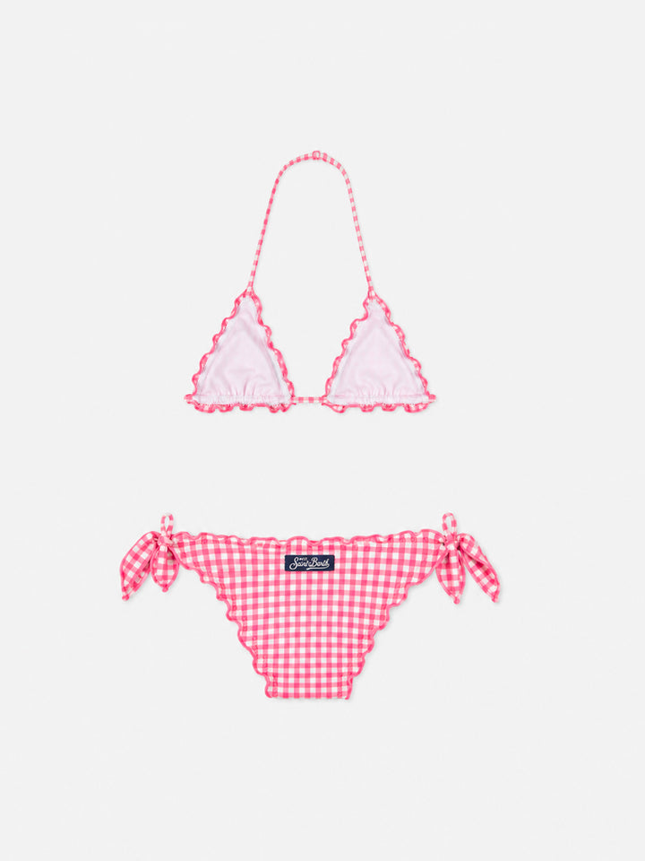Mädchen-Triangel-Bikini mit rosa Vichykaromuster 
