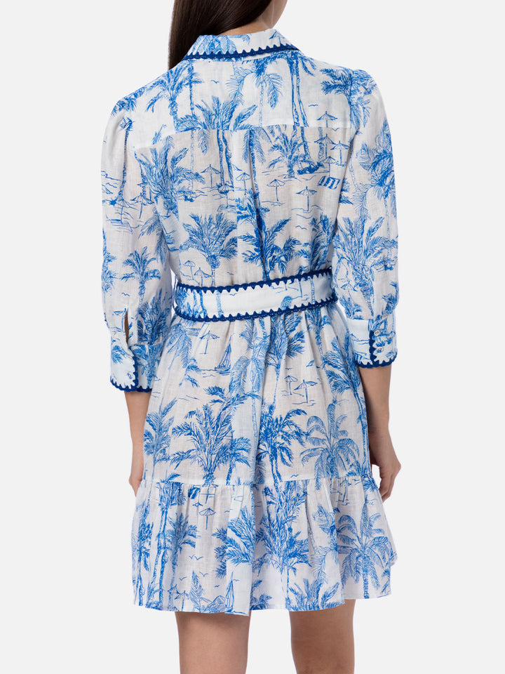 Woman Toile de Jouy linen dress Daisi - MC2 Saint Barth