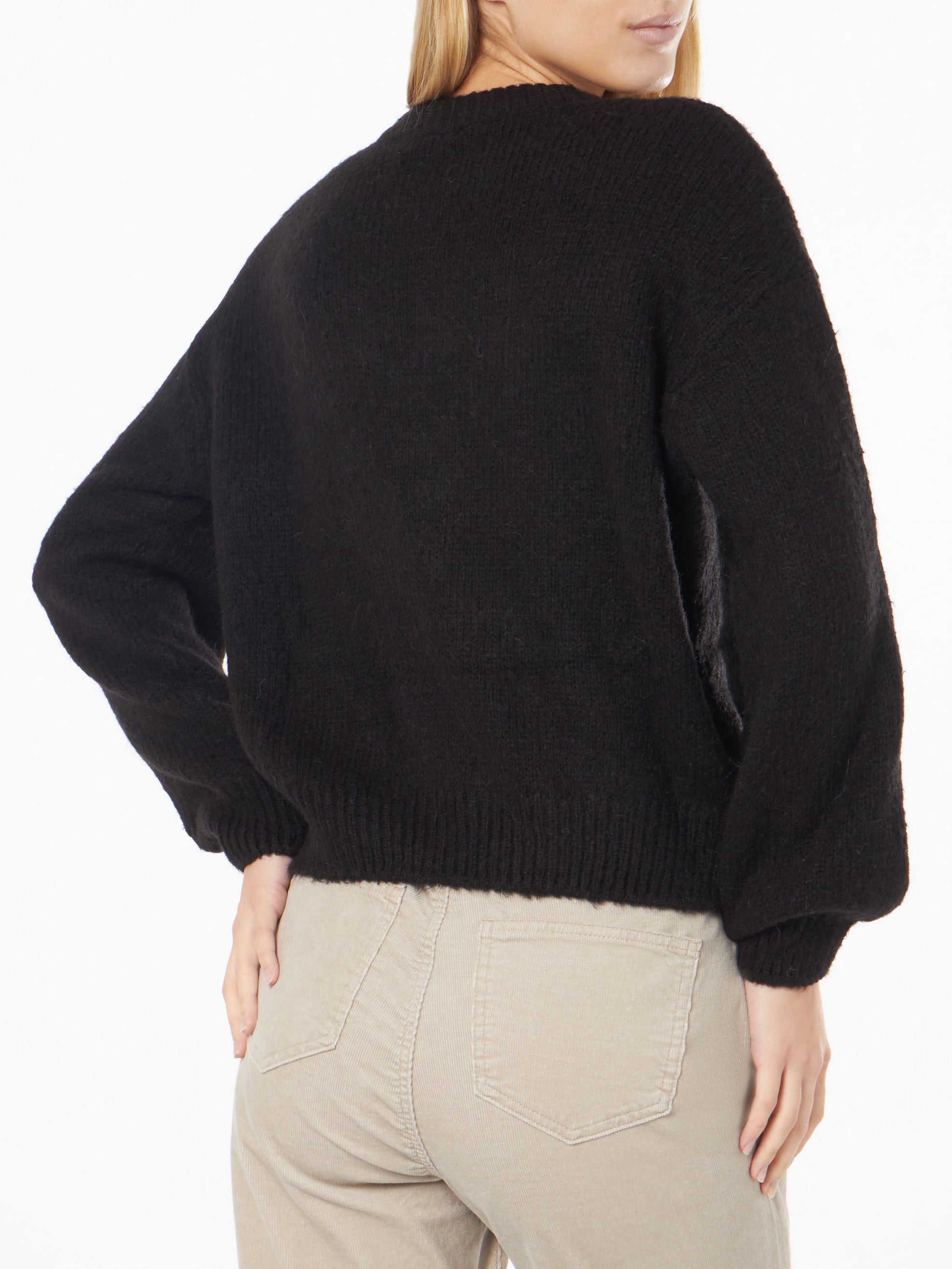 Woman boxy shape soft sweater with Somebody to Love embroidery and crochet hearts patch - MC2 Saint Barth