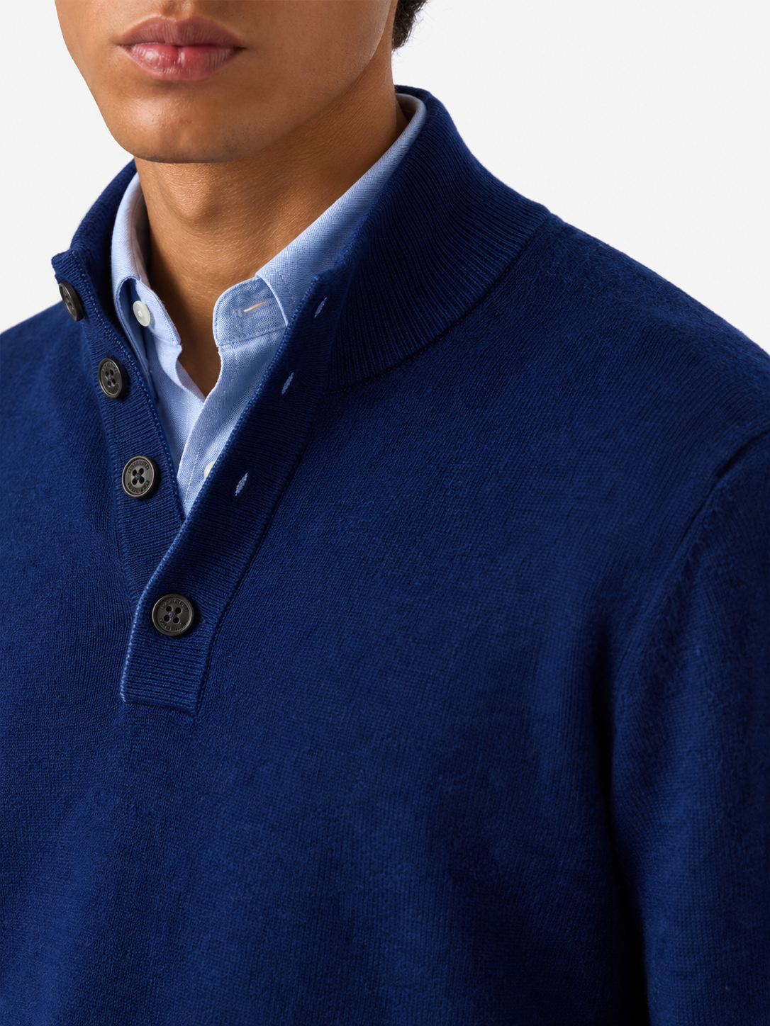 Pull à demi-zip en laine mérinos et cachemire bleu marine 