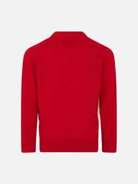 Boy crewneck sweater with St. Barth Ski Club postacard jacquard - MC2 Saint Barth