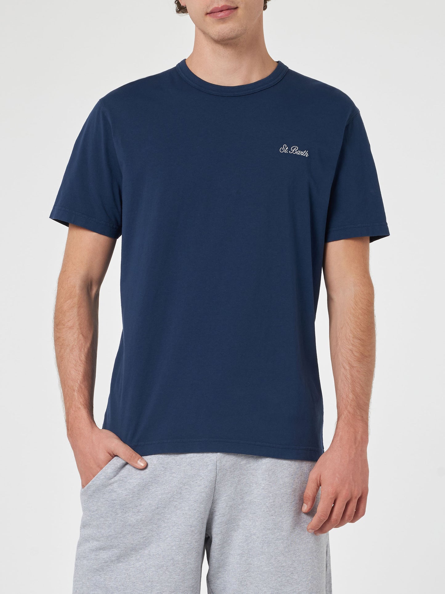 Man blue cotton jersey t-shirt Dover with St. Barth embroidery - MC2 Saint Barth