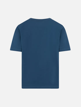 Boy navy blue cotton jersey t-shirt Dover with St. Barth embroidery - MC2 Saint Barth