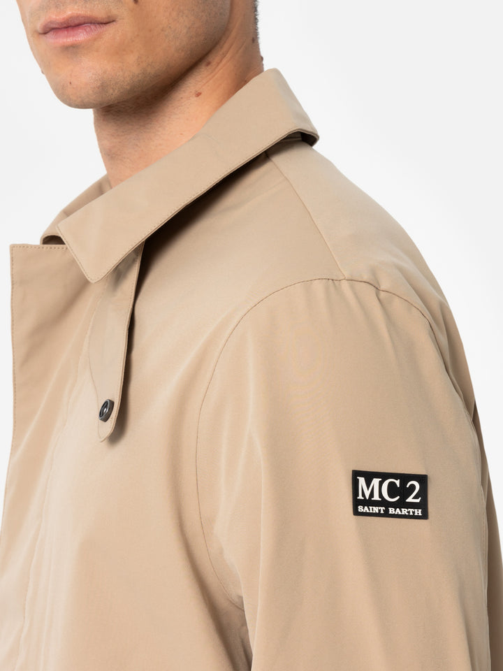 Beige stretch fabric trench Elbert with welt - MC2 Saint Barth