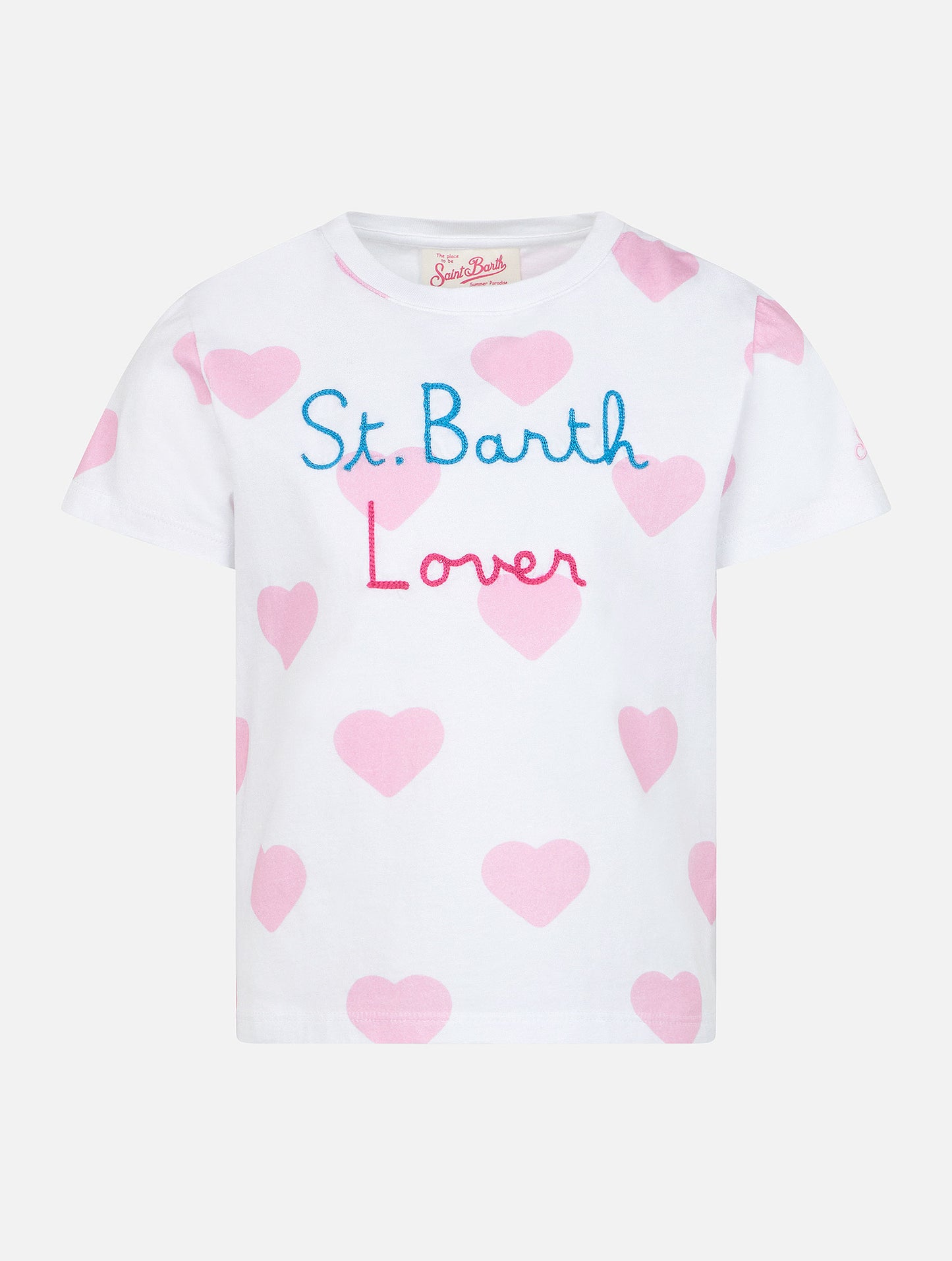 Girl cotton jersey crewneck t-shirt Elly with Vacay mood embroidery - MC2 Saint Barth