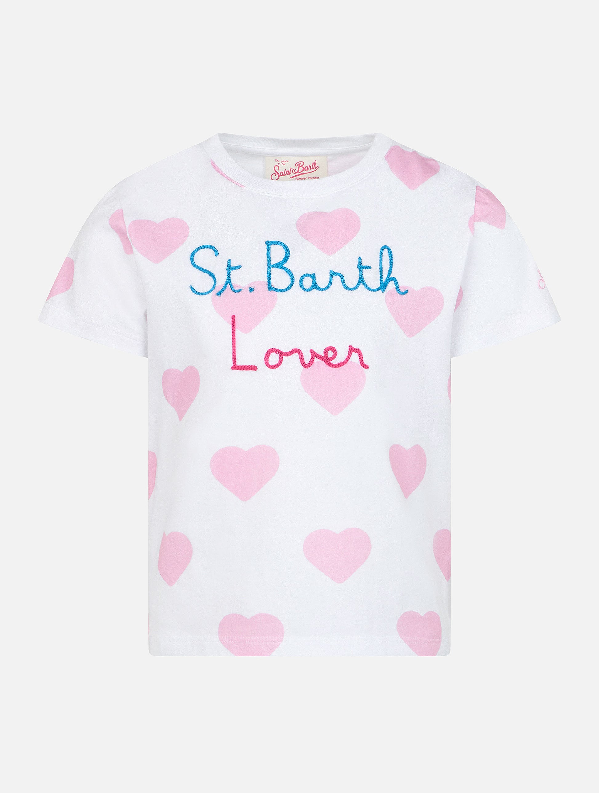 Girl cotton jersey crewneck t-shirt Elly with Vacay mood embroidery - MC2 Saint Barth
