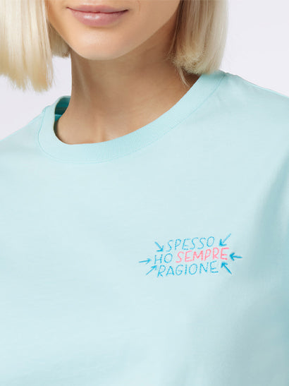 Woman cotton jersey crewneck t-shirt Emilie with Spesso ho Sempre Ragione embroidery | INSULTI LUMINOSI SPECIAL EDITION - MC2 Saint Barth