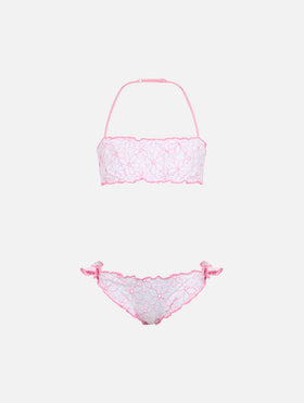 Girl classic bandeau bikini Emy with daisy embroidery - MC2 Saint Barth