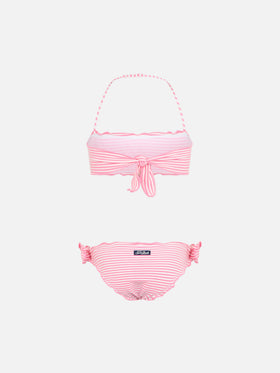 Girl seersucker classic bandeau bikini Emy with striped print - MC2 Saint Barth